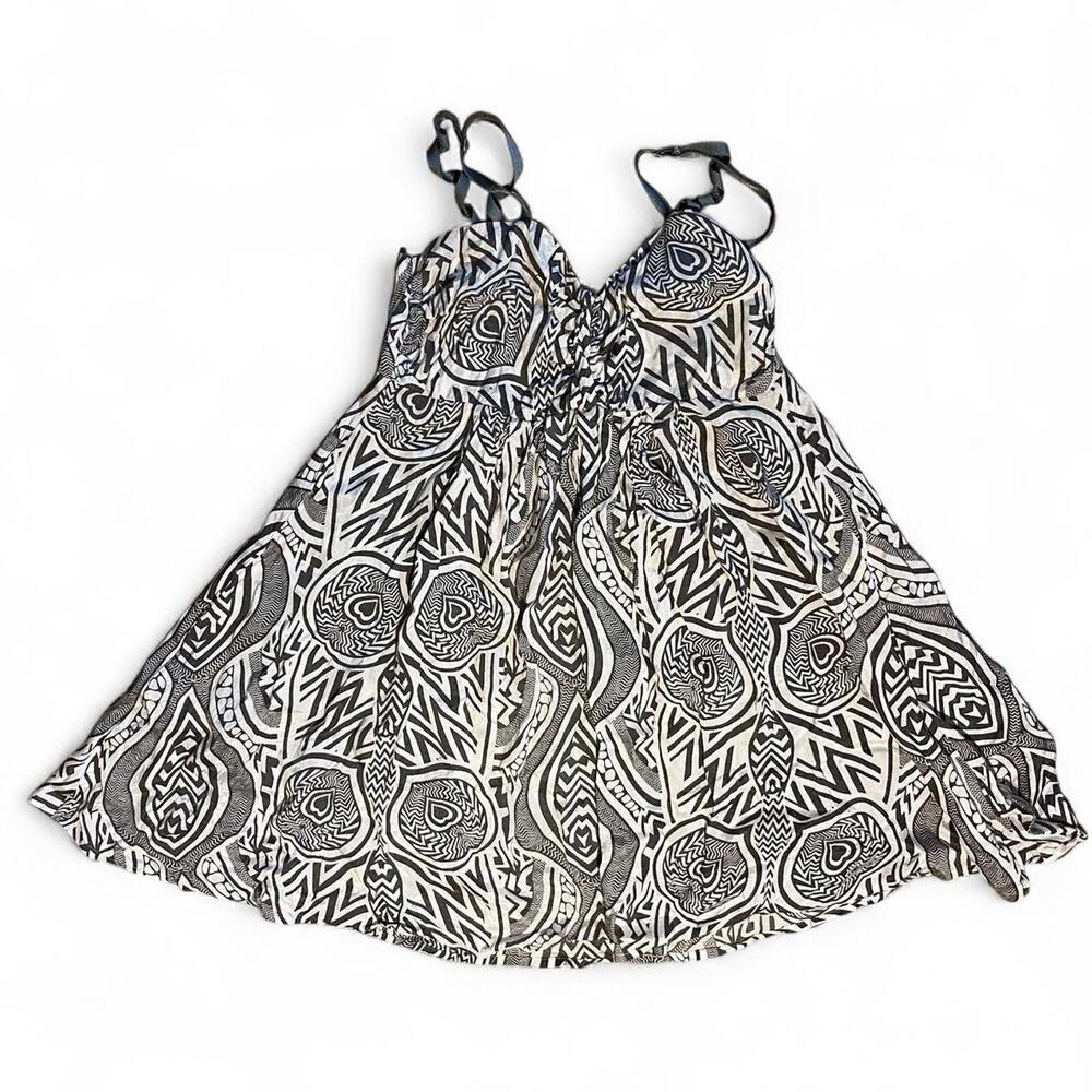 ICHI Black White Boho Dress Womens Small Geometric Print Sleeveless Mini Dress
